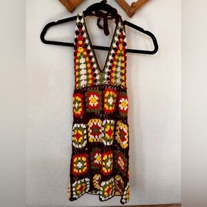 SHEIN Multicolor Crochet Maxi Dress — Red, Yellow, Orange & Green